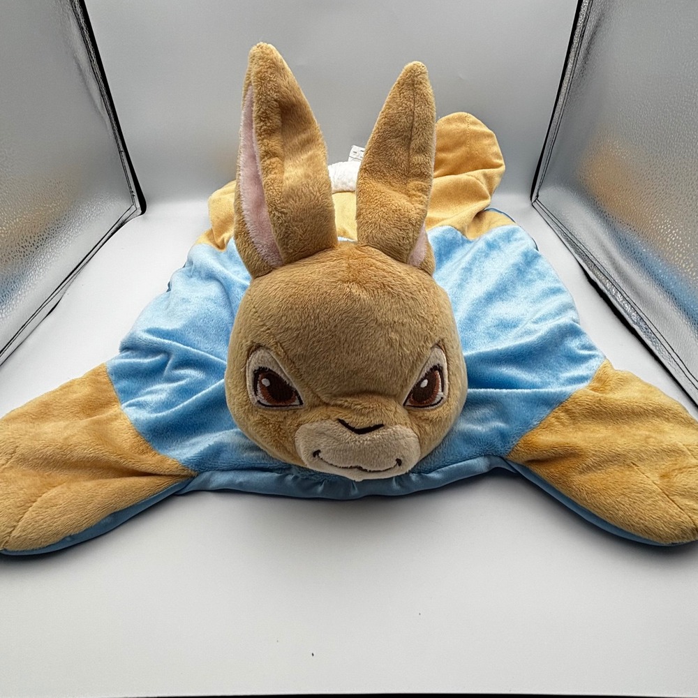 Peter Rabbit Plush Security Blanket Baby Lovey Blue Tan Satin Backing 14 inch